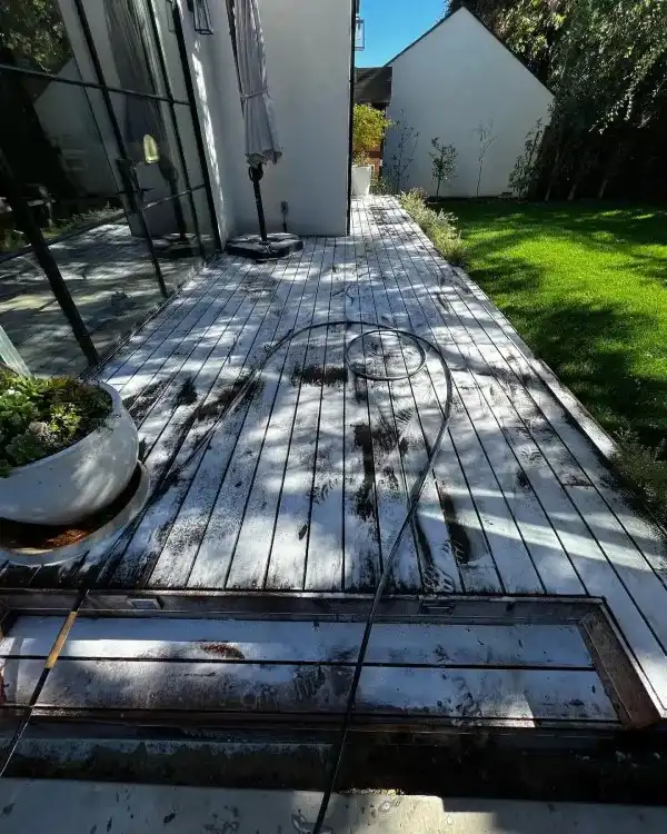 wood deck power washing before after image